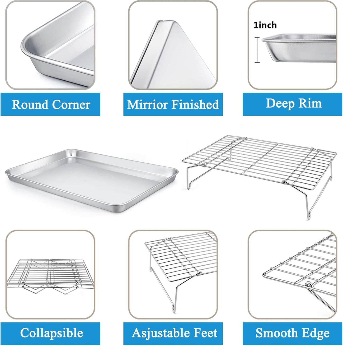 P&P CHEF 16-Inch Stainless Steel Baking Sheet Set - Includes 2 Pans & 2 Cooling Racks, Oven & Dishwasher Safe