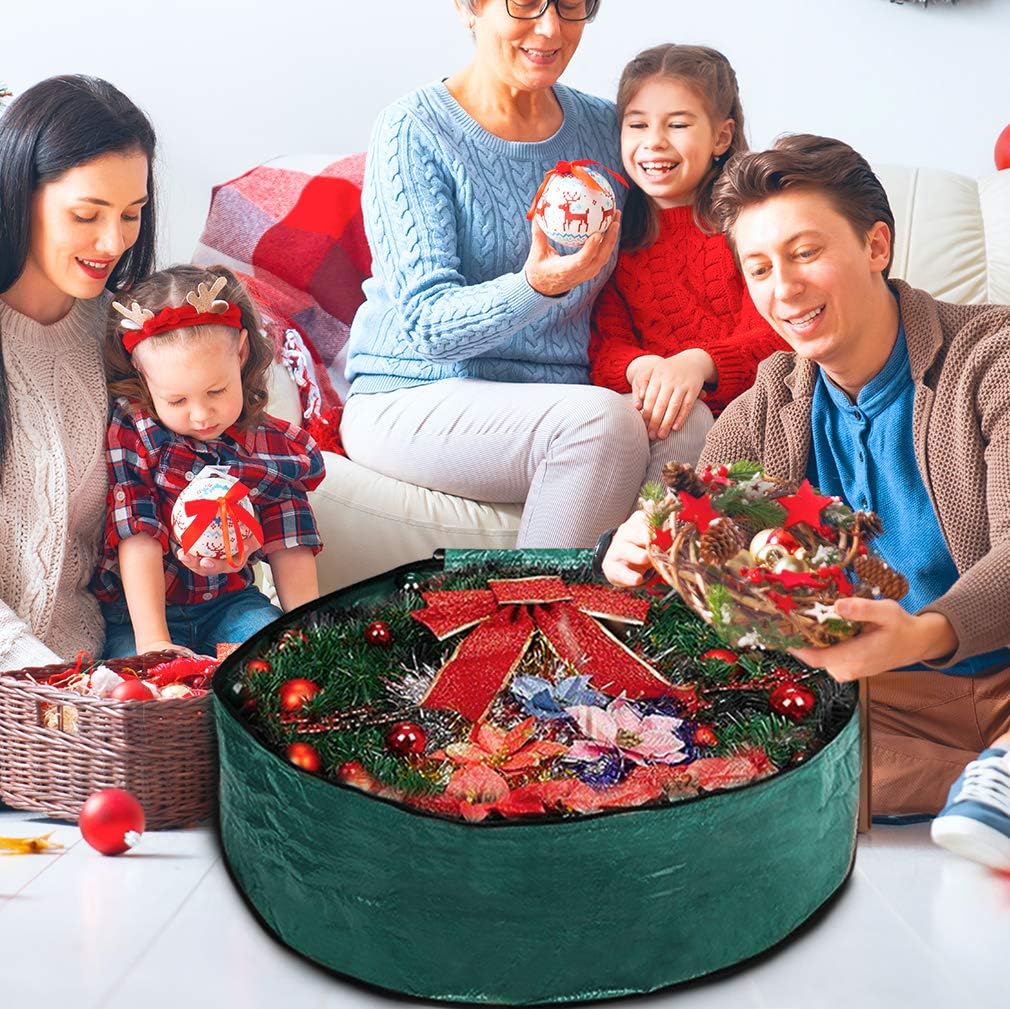 ProPik Christmas Wreath Storage Bag - Heavy-Duty Tear Resistant Material - 30” X 8” - Green with Transparent Card Slot