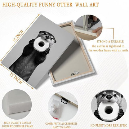 Funny Otter Wall Art - Humorous Black and White Canvas Print for Bathroom Decor | 12x16''