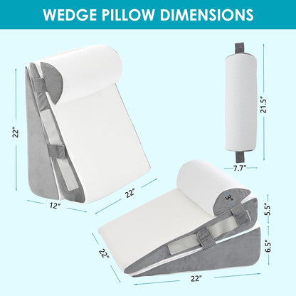 Regine Switzerland Wedge Pillow Set - Adjustable Memory Foam for Acid Reflux Relief | 3-Piece White & Grey
