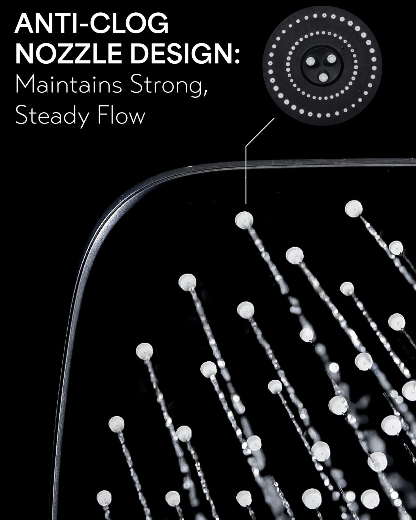 Veken Rain Shower Head,11.8 Inch Large Rainfall Showerhead, Adjustable Stainless Steel Extension Arm, Detachable High Flow Rain Fall Showerheads with Anti-Clog Nozzles, Matte Black