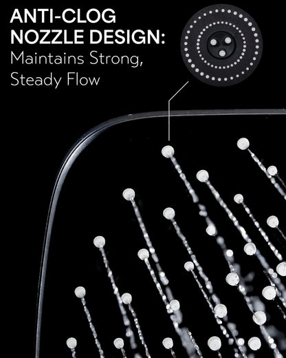 Veken Rain Shower Head,11.8 Inch Large Rainfall Showerhead, Adjustable Stainless Steel Extension Arm, Detachable High Flow Rain Fall Showerheads with Anti-Clog Nozzles, Matte Black