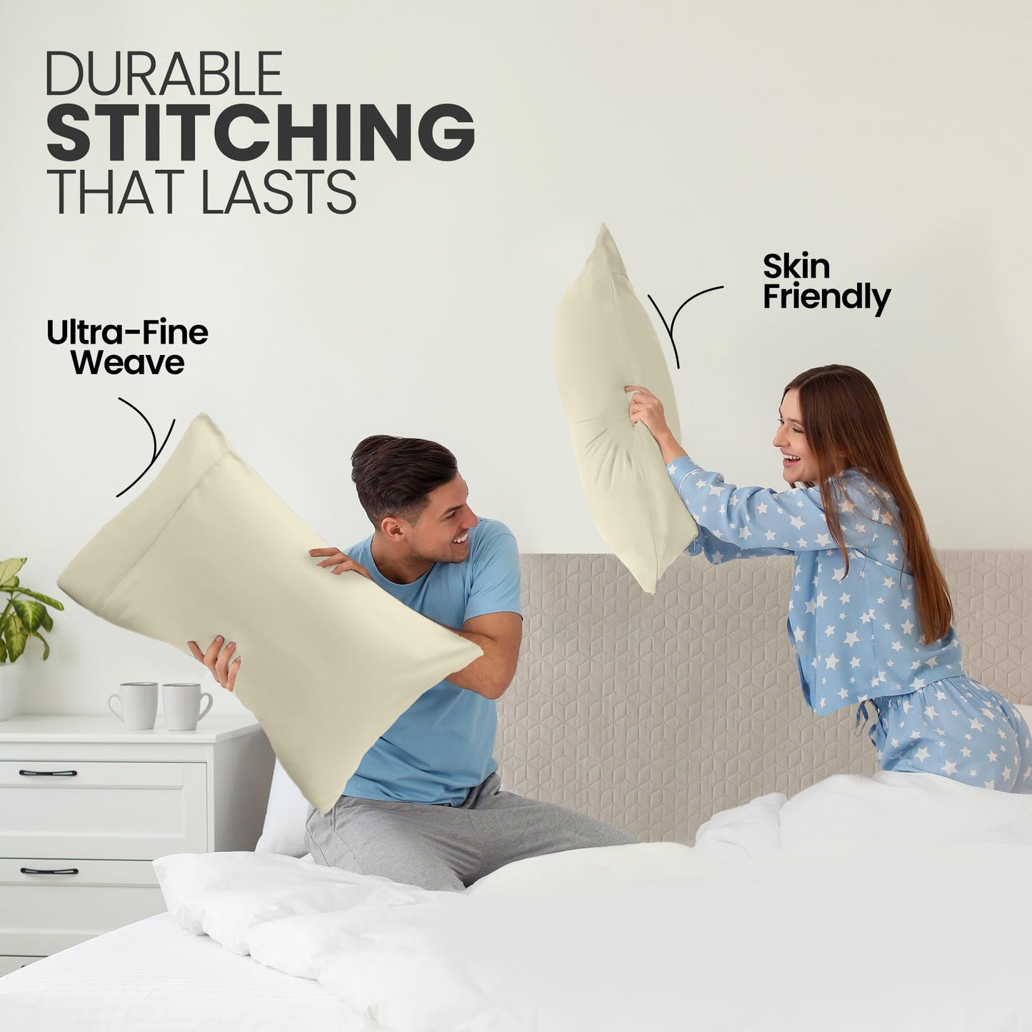 Utopia Bedding Pillow Cases King Size 2-Pack – Soft Brushed Microfiber – Envelope Closure – Perfect for Hospitals, Hotels, Guest Rooms – Oeko-TEX Certified, 20x40 Inches (Ivory)
