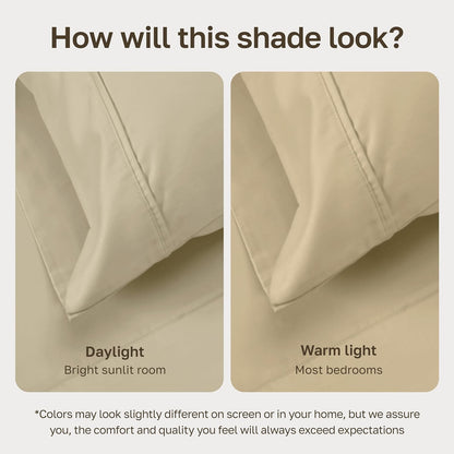 California Design Den Soft 100% Cotton Bed Sheets - Award-Winning 400 TC Full Set, Silky Smooth & Breathable - Beige
