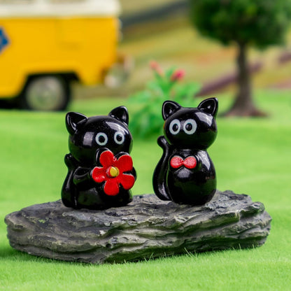 Skiennix Mini Resin Black Cat Figurines - 36 Pcs Tiny Animal Figures for Fairy Garden Decor