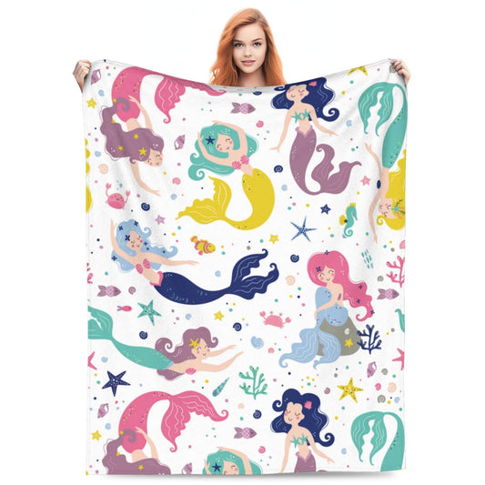 Turamurra Cute Mermaid Blanket for Girls Childish Pattern Mermaid Tail Blanket for Mermaid Lovers Valentines Day Decorations Soft Warm Blankets for Bed Sofa Mermaid Room Decor 80x60 Inch