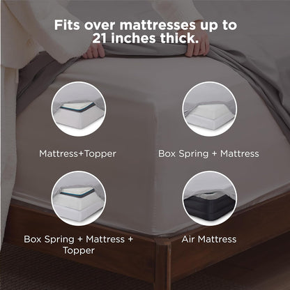 Bedsure Deep Pocket Twin Sheets Set - Soft & Cooling 3-Piece Bed Sheets for Mattresses Up to 21" - Light Grey