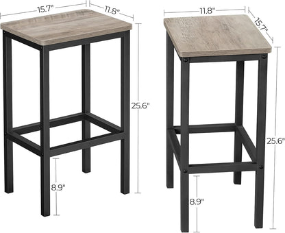 VASAGLE Bar Stools - Set of 2 Industrial Kitchen Chairs with Footrest - 25.6 Inch Tall, Greige & Black