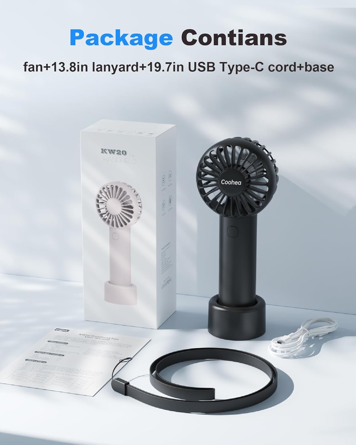 Skiennix Mini Handheld Fan - USB Rechargeable, 3-Speed Portable Design | Perfect for Travel & Makeup, Black