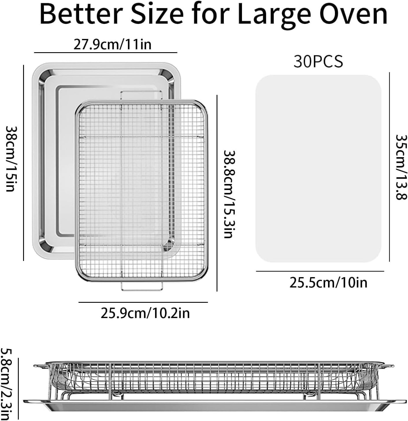 OPENICE Large Air Fryer Basket - 15.3" x 11.0" Stainless Steel Tray with 30PCS Parchment Papers for Baking & Grilling