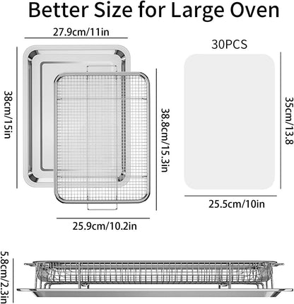 OPENICE Large Air Fryer Basket - 15.3" x 11.0" Stainless Steel Tray with 30PCS Parchment Papers for Baking & Grilling