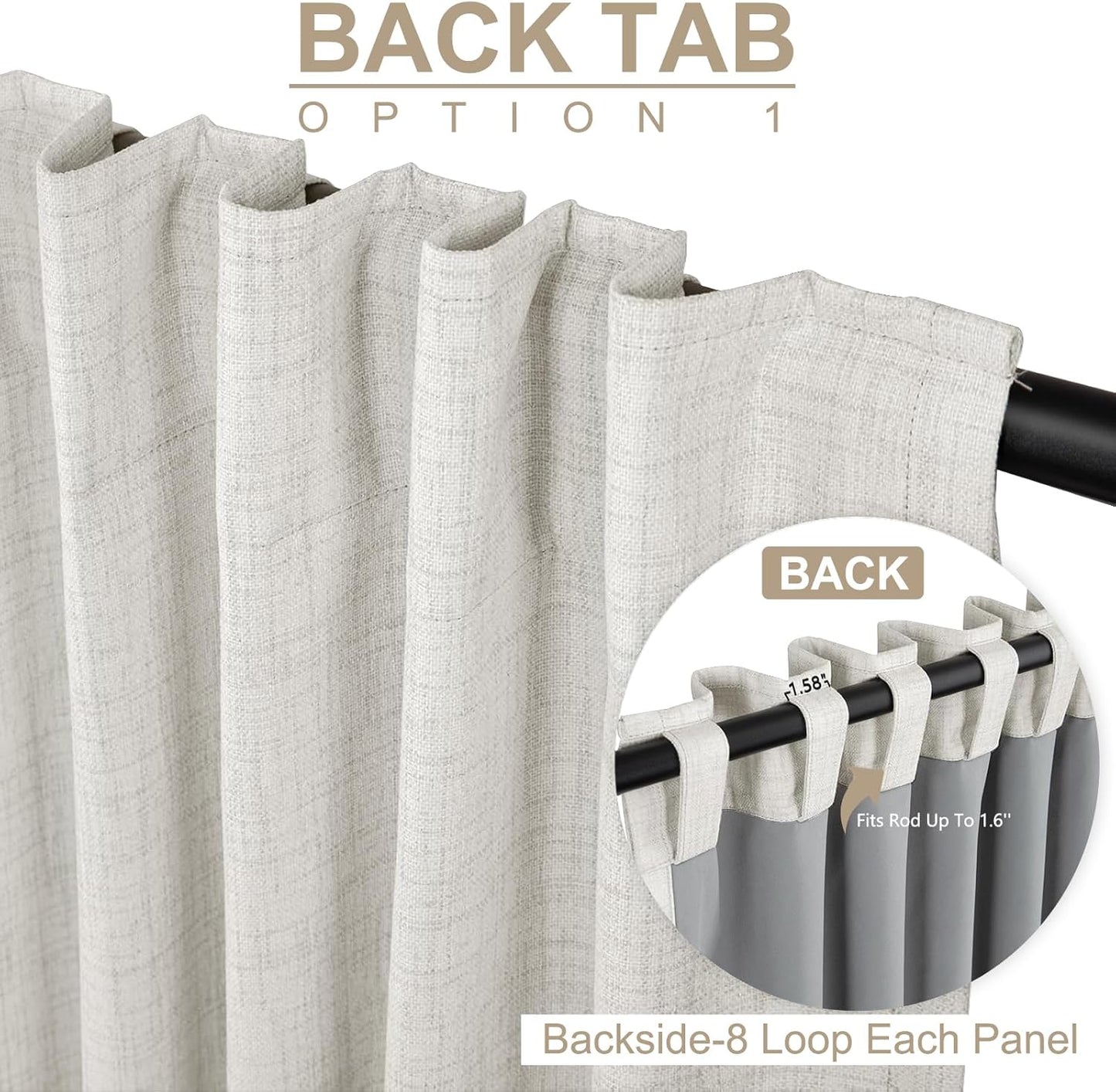 Skiennix 100% Blackout Linen Curtains - Thermal Insulated Drapes for Bedroom | 96" Long, Beige