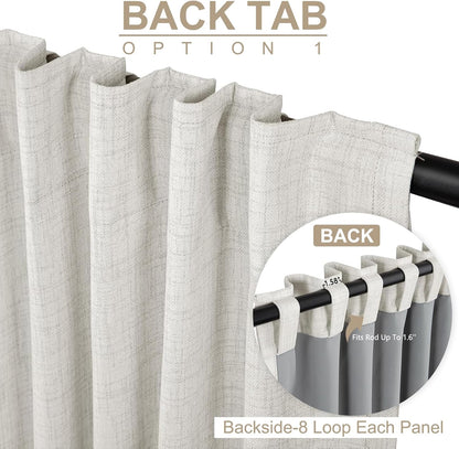 Skiennix 100% Blackout Linen Curtains - Thermal Insulated Drapes for Bedroom | 84" Long, Beige