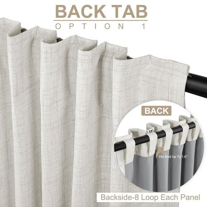 100% Blackout Shield Linen Blackout Curtains for Bedroom 96 Inches Long, Back Tab/Rod Pocket Living Room Drapes, Thermal Insulated Blackout Curtains 1 Panel Set, 100" W x 96" L, Beige
