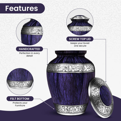 Purple Urns for Human Ashes Adult Large Standard Size Funeral Memorial Earns, Handcrafted Cremation Urns, Up to 200 lbs Adult Male Female Ashes, Burial Containers for Dad Women Men