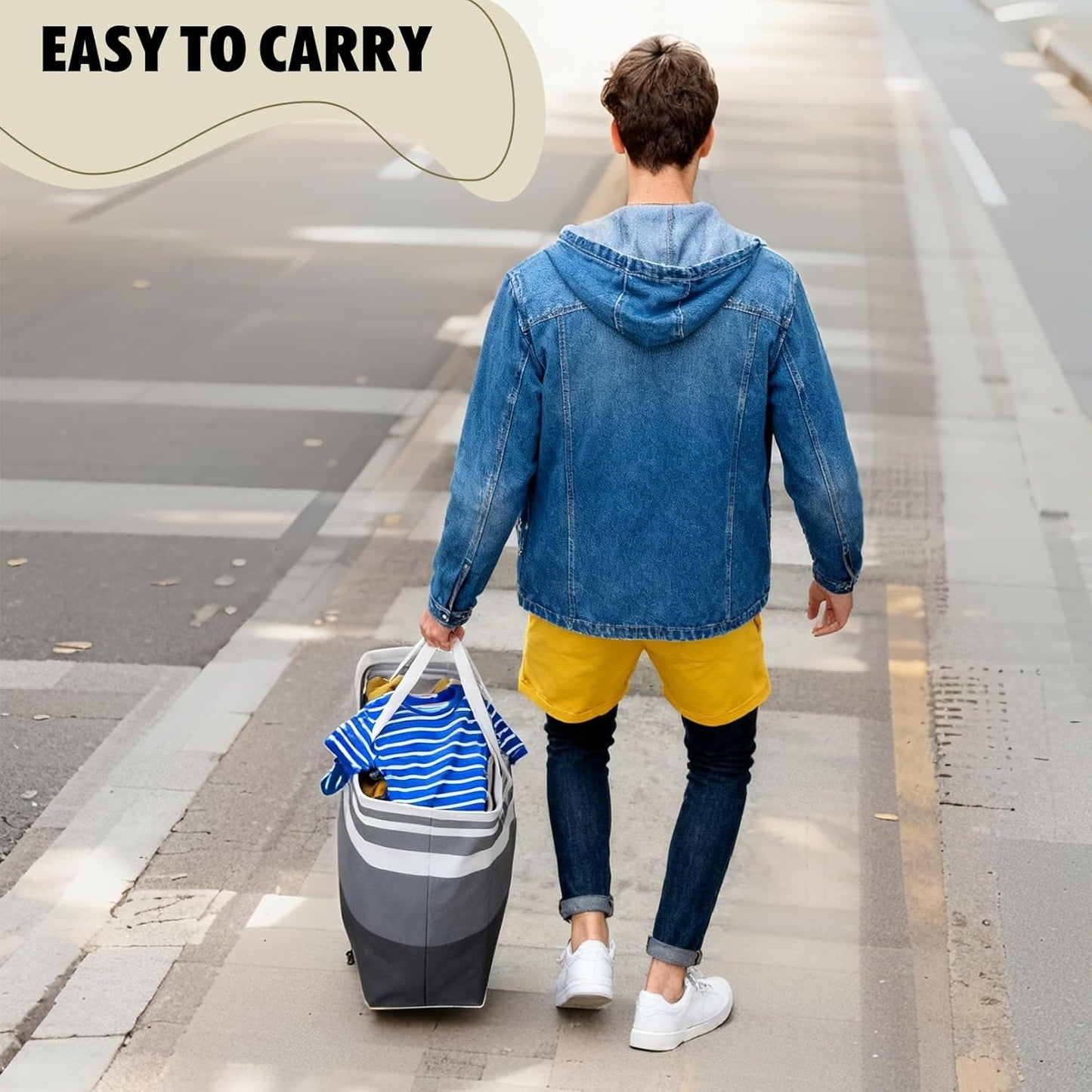Skiennix Large Laundry Baskets - 75L Collapsible Hamper with Easy Carry Handles | Waterproof & Freestanding for Home or College