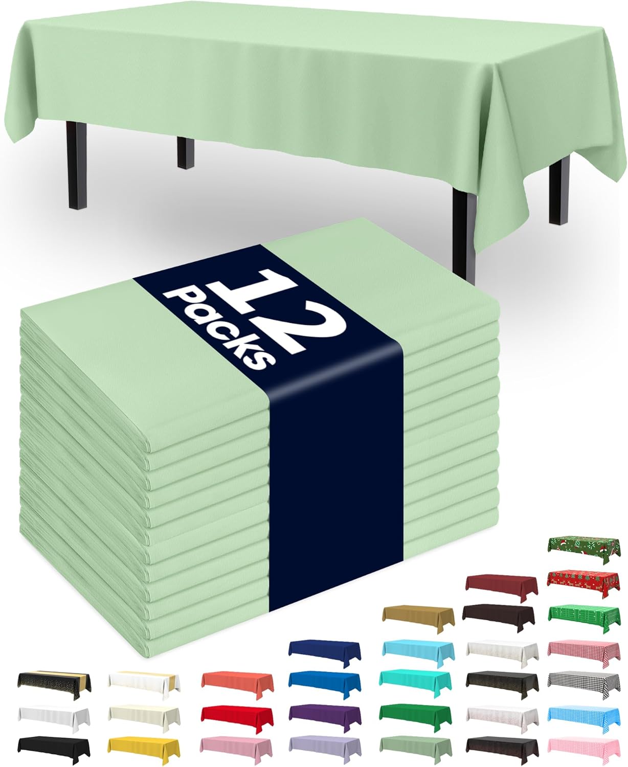 Pureegg Disposable Table Cloths - 12 Pack, 54 x 108 Inch, Leakproof Sage Green for Easter Parties