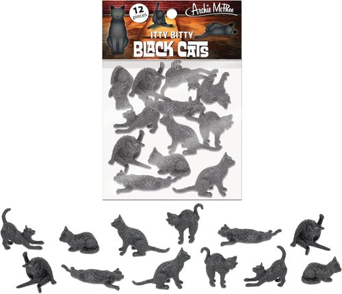 Accoutrements Archie McPhee Itty Bitty Black Cats - 12 Adorable Vinyl Kitties in 6 Styles for Halloween Fun