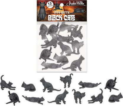 Accoutrements Archie McPhee Itty Bitty Black Cats - 12 Adorable Vinyl Kitties in 6 Styles for Halloween Fun