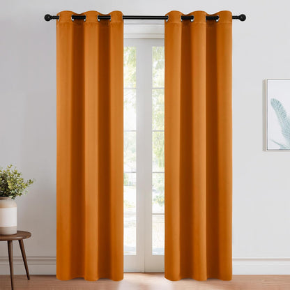 NICETOWN Room Darkening Curtains - Faux Silk Blackout Drapes for Small Windows | 42" x 84", Orange, 2 Panels