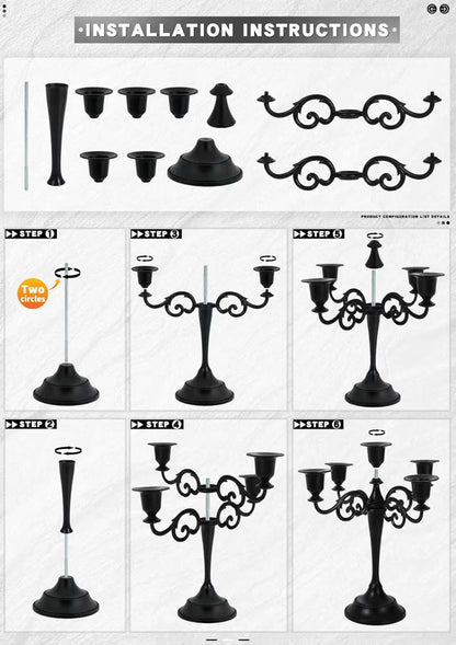 Skiennix Black Candelabra Candle Holders - 10.6-Inch Tall for Pillar & Taper Candles | Easy Assembly Halloween Decor