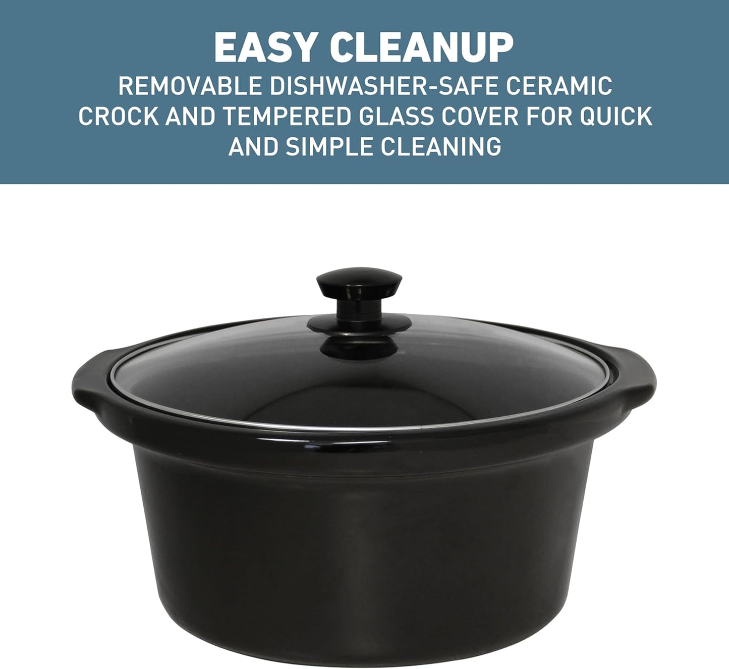 West Bend 4-Quart Slow Cooker - Manual Crockpot with Dishwasher Safe Ceramic Insert & Glass Lid | Black