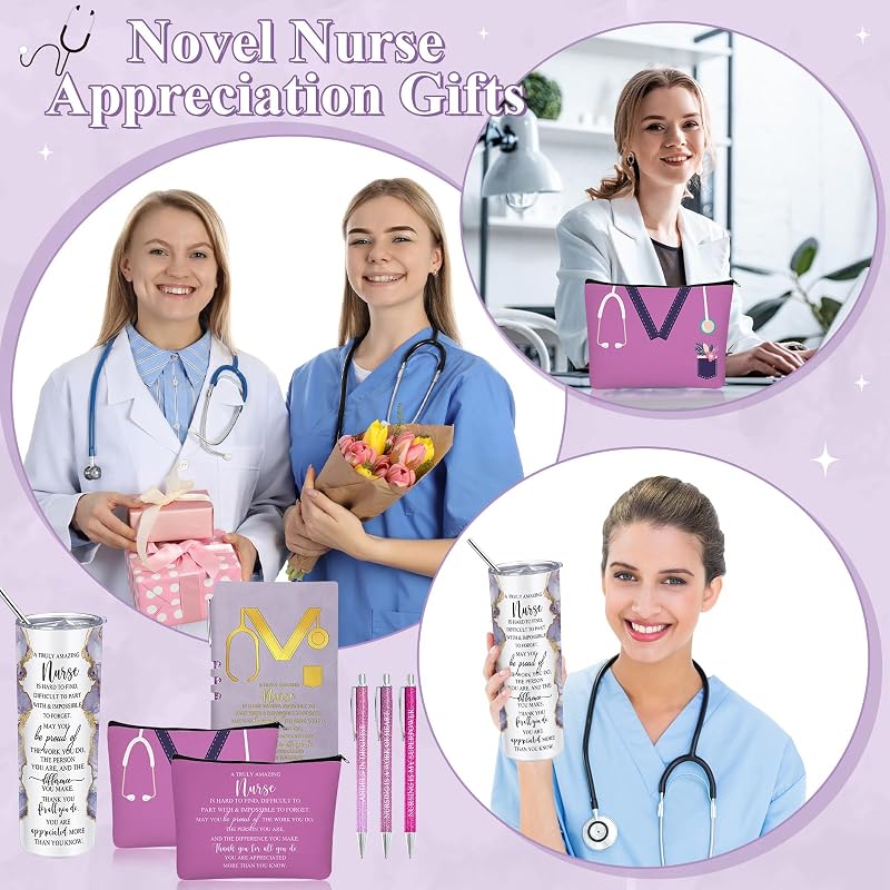 Nurse Gift Set 20 Oz Marble Tumbler, Makeup Bag & Notepad - Purple (Variation: Purple)