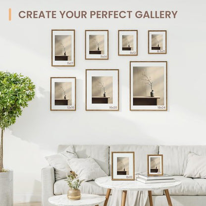 Axeman 18x24 Picture Frame Set of 2, Display 16x20 Pictures with Mat or 18x24 without Mat, Thin Border Wall Gallery Photo Frames for Wall and Tabletop Display, Walnut