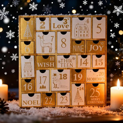 Juegoal Advent Calendar - 25 Refillable Wooden Drawers | Countdown to Christmas Gift for Kids - 12 Inches Tall