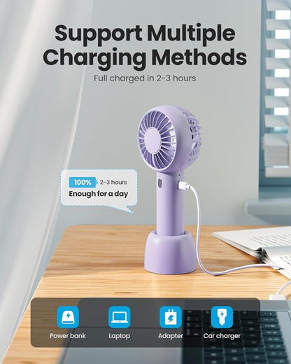 Gaiatop Mini Portable Fan - Lightweight USB Rechargeable Handheld & Desktop Fan | Cute Design in Purple
