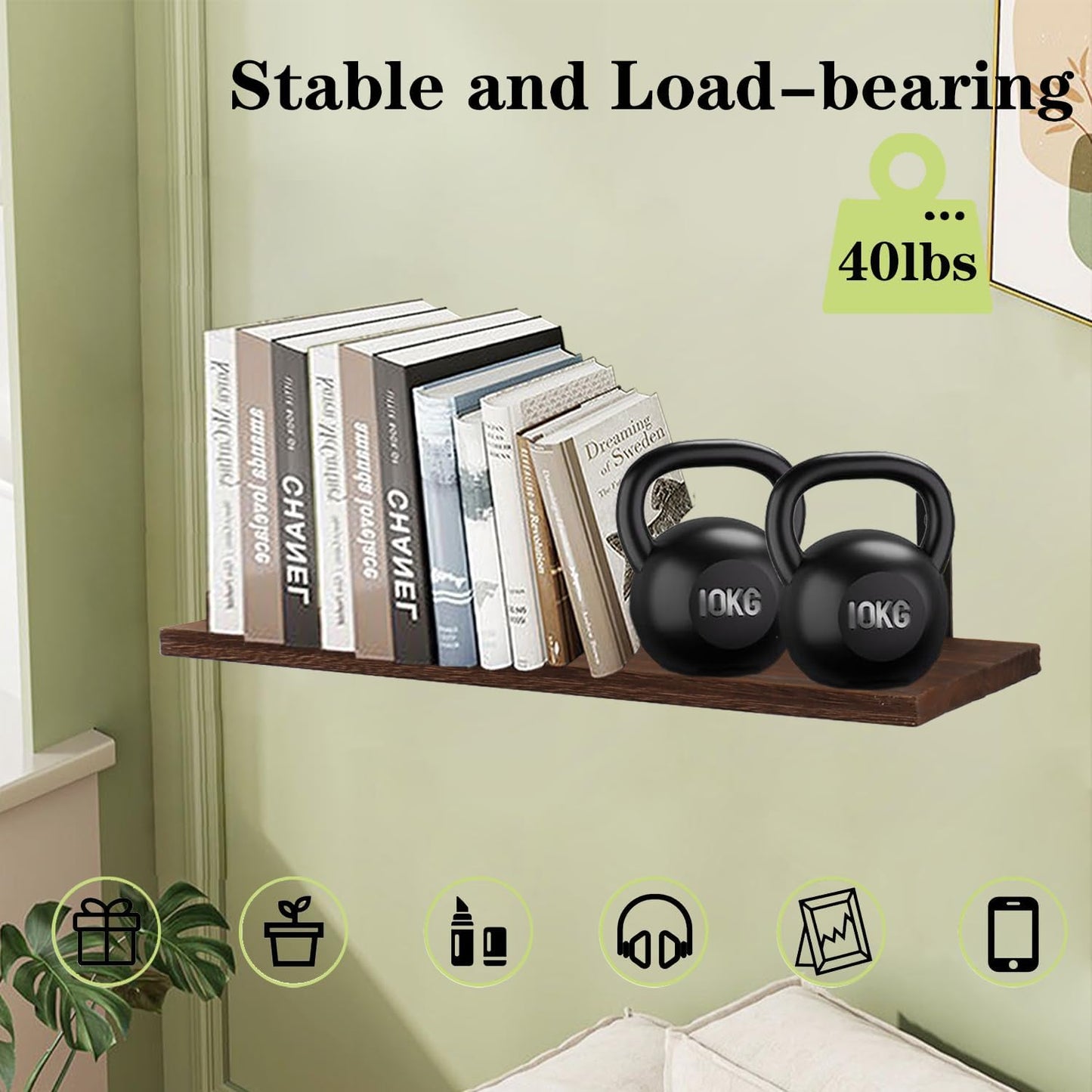 Skiennix Floating Shelves - Wall Mounted Bathroom Organizer with Storage Basket for Toilet Paper | Dark Brown, Set of 4, 16 in