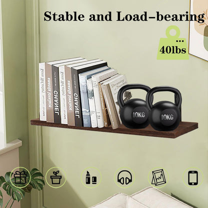 Skiennix Floating Shelves - Wall Mounted Bathroom Organizer with Storage Basket for Toilet Paper | Dark Brown, Set of 4, 16 in