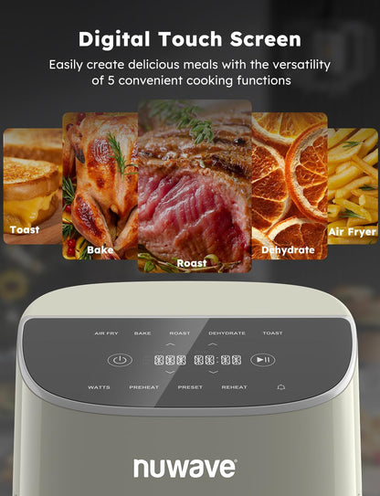 Nuwave Brio Plus 8 Qt Air Fryer - PFAS Free, Digital Touch Screen, 100 Presets, Cool White Display