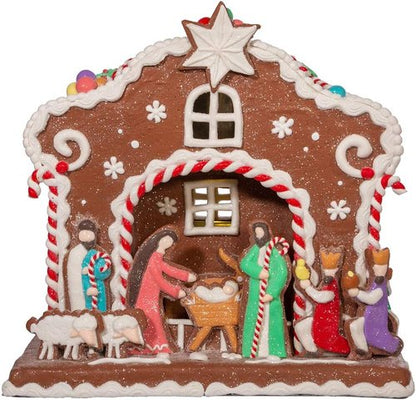 Kurt S. Adler Light Up Nativity Gingerbread House - 12.5-Inch Battery Operated Decor