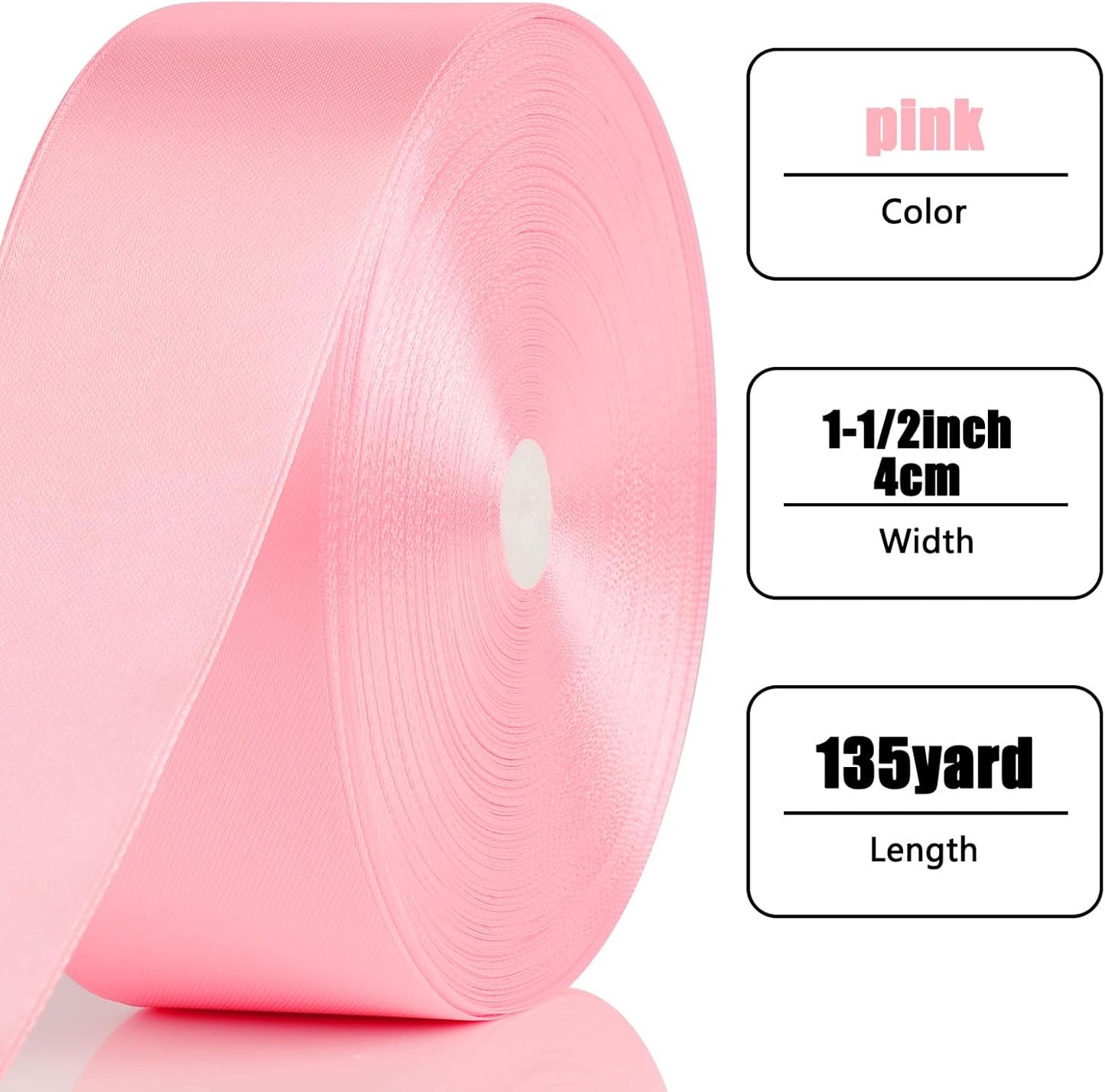 Skiennix 1.5-Inch Pink Satin Ribbon - 135 Yards for Gift Wrapping, Wedding Decor & Handmade Bows
