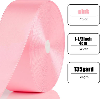 Skiennix 1.5-Inch Pink Satin Ribbon - 135 Yards for Gift Wrapping, Wedding Decor & Handmade Bows