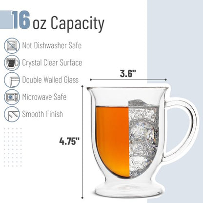 BTaT- Double Walled Glass Coffee Mugs, Set of 6, 16 oz, Double Wall Glass Coffee Mugs, Double Glass Coffee Cups, Insulated Glass Coffee Mug, Double Wall Coffee Mugs, Clear Insulated Coffee Mugs
