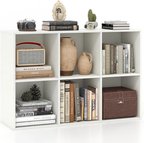 Giantex 6-Cube Bookcase - Modern 3-Tier Storage Organizer with Anti-Tipping Kits | White Finish