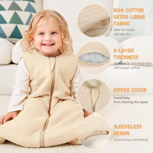 Yoofoss Baby Sleep Sack 6-12 Months TOG 2.5 Winter Baby Wearable Blanket, 100% Organic Cotton Infant Toddler Sleeping Sack 2-Way Zipper Warm Quilted Sleep Sack