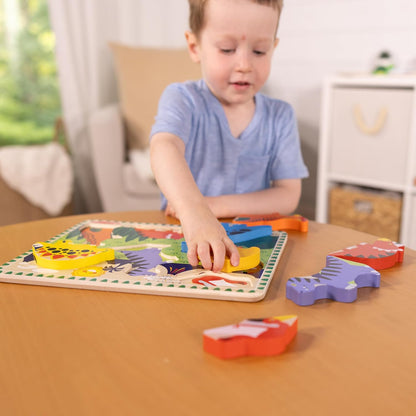 Melissa & Doug Dinosaur Wooden Chunky Puzzle - 7 Pieces | FSC Certified Eco-Friendly Fun