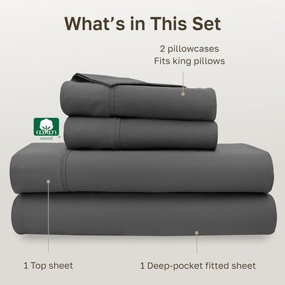 California Design Den Cal King Sheet Set - 100% Cotton, 400 Thread Count, Silky Smooth Sateen - Grey
