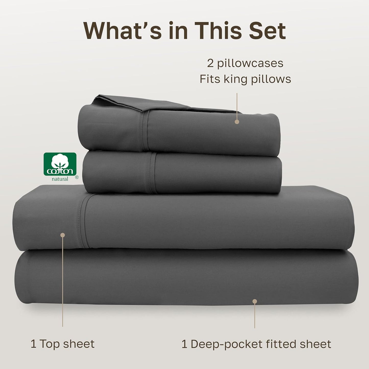 California Design Den King Sheet Set - 100% Soft Cotton, 400 Thread Count, Silky Smooth Sateen - Grey