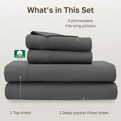 California Design Den King Sheet Set - 100% Soft Cotton, 400 Thread Count, Silky Smooth Sateen - Grey