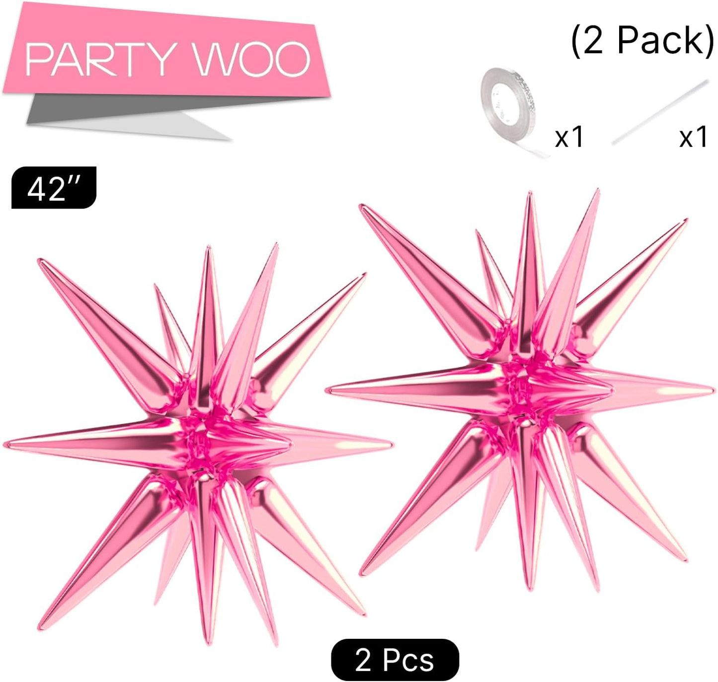 PartyWoo Pearl Pink Star Foil Balloons - 42 Inch Large Mylar Balloons for Birthday & Gender Reveal