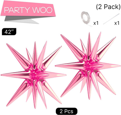 PartyWoo Pearl Pink Star Foil Balloons - 42 Inch Large Mylar Balloons for Birthday & Gender Reveal