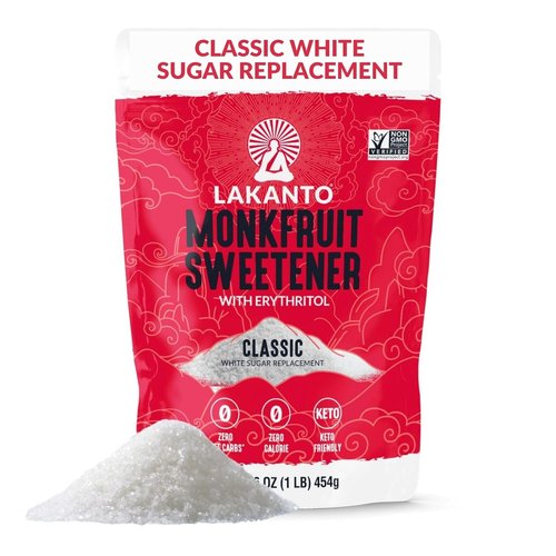 Lakanto Monk Fruit Sweetener - Classic White Sugar Substitute for Baking & Beverages | Gluten-Free, Low Carb, 1 LB