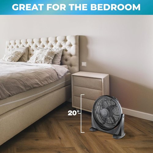 EZ-CHILL 20" High Velocity Floor Fan with 180 Degree Adjustable Tilt, 3 Speed, Ideal for Home, Bedroom, & Office, 01302