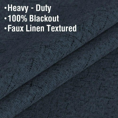 H.VERSAILTEX Linen Blackout Curtains 45 Inches Long 100% Absolutely Blackout Thermal Insulated Textured Linen Look Curtain Draperies Anti-Rust Grommet, Energy Saving with White Liner, 2 Panels, Navy