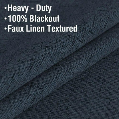 H.VERSAILTEX Linen Blackout Curtains 45 Inches Long 100% Absolutely Blackout Thermal Insulated Textured Linen Look Curtain Draperies Anti-Rust Grommet, Energy Saving with White Liner, 2 Panels, Navy