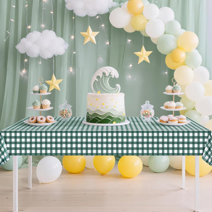 Skiennix Sage Green Striped Gingham Tablecloth - 54 x 108 Inch Disposable Waterproof Covers for Outdoor Events | Perfect for Picnics & Parties